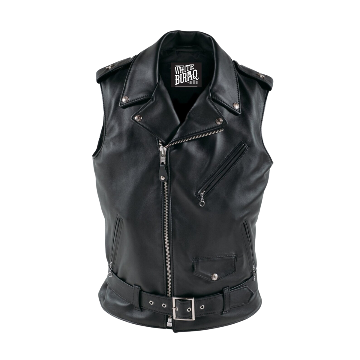 Men's Black Leather Biker Vest