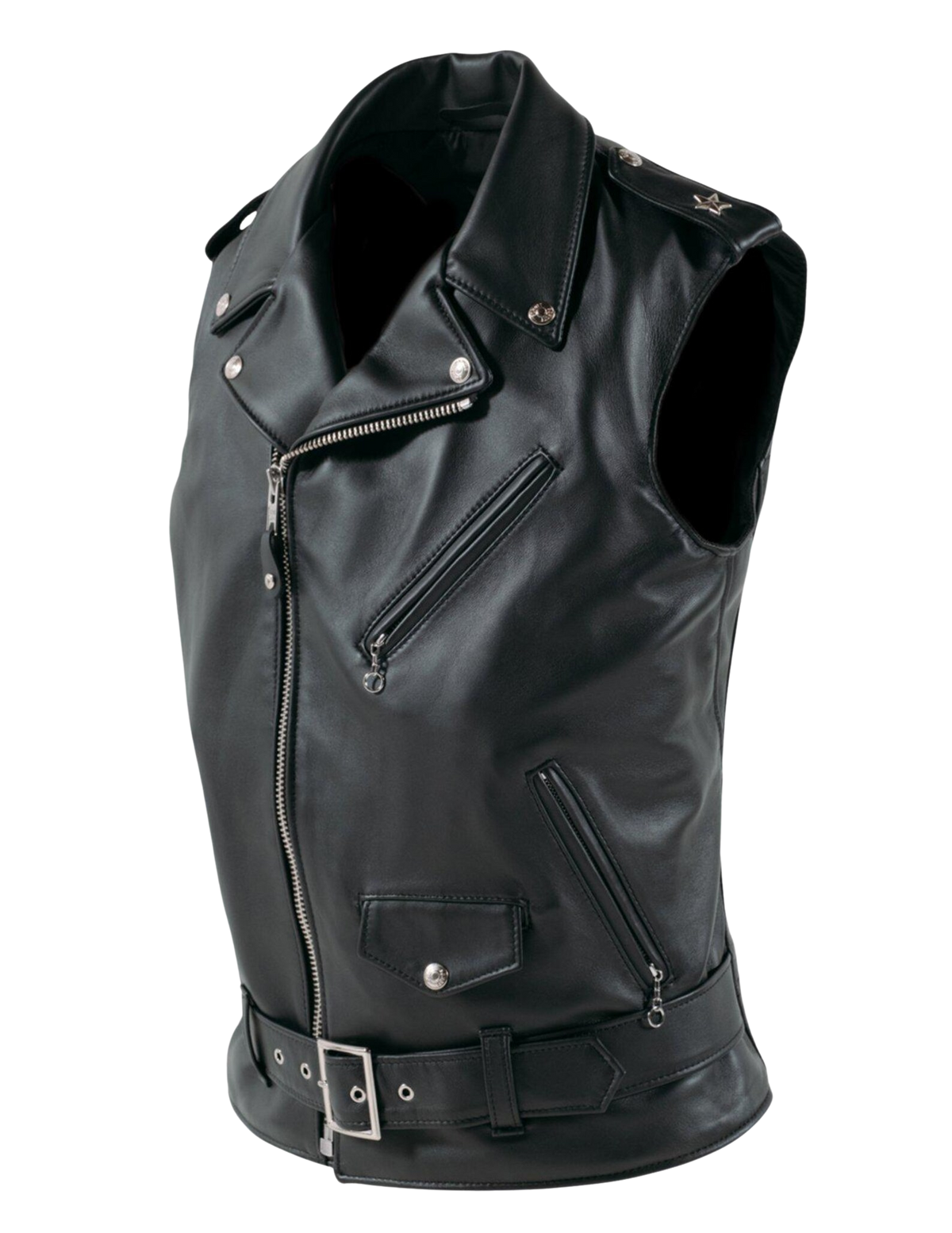 Men's Black Leather Biker Vest