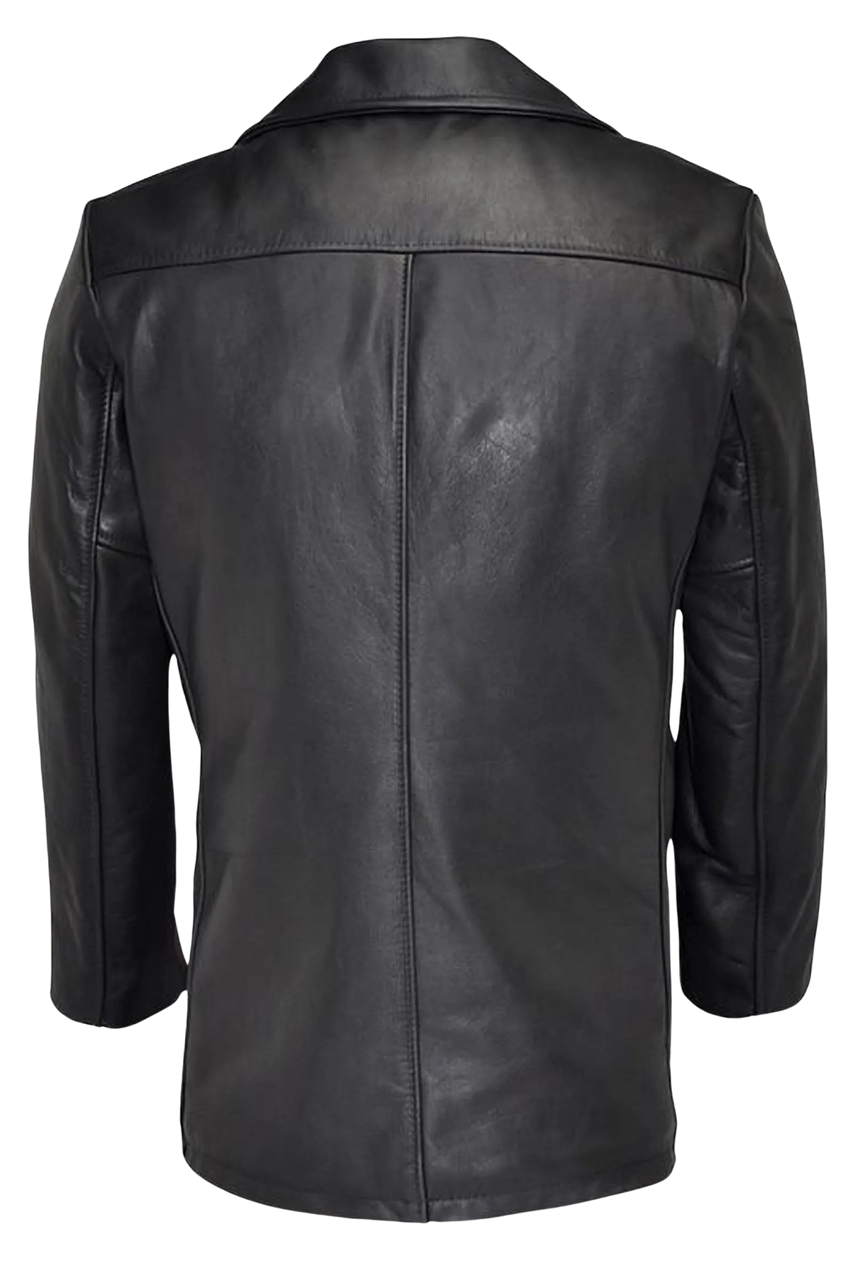 Men's Black Leather Double-Breasted Pea Coat