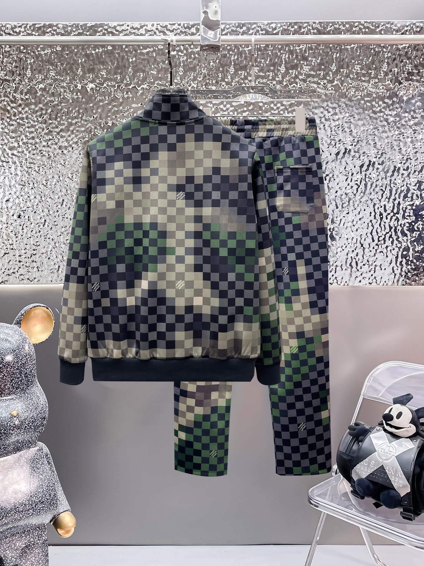 Louis Vuitton Damier Pop Technical Jersey Tracksuit Green Pixel CUSTOM