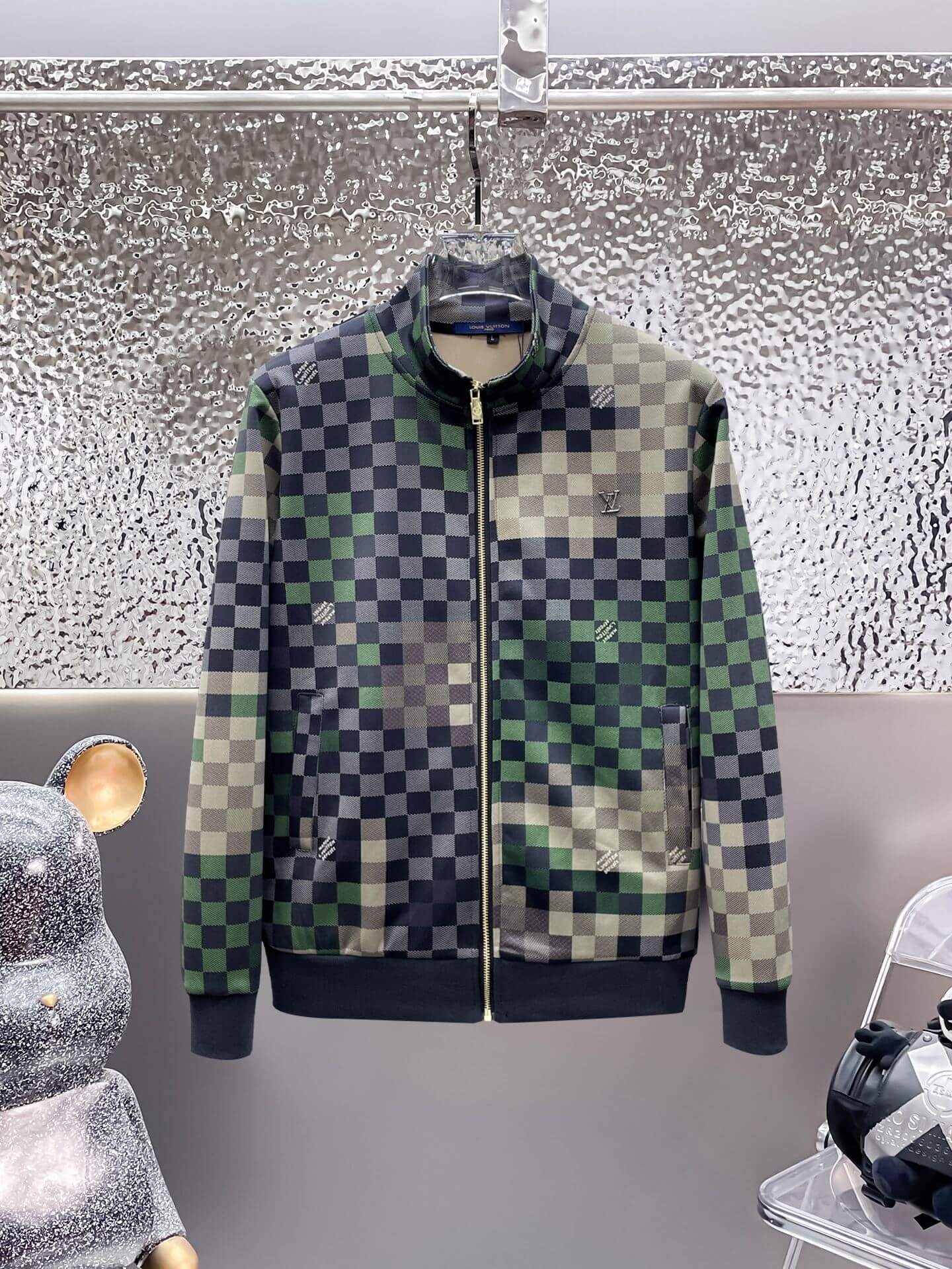 Louis Vuitton Damier Pop Technical Jersey Tracksuit Green Pixel CUSTOM