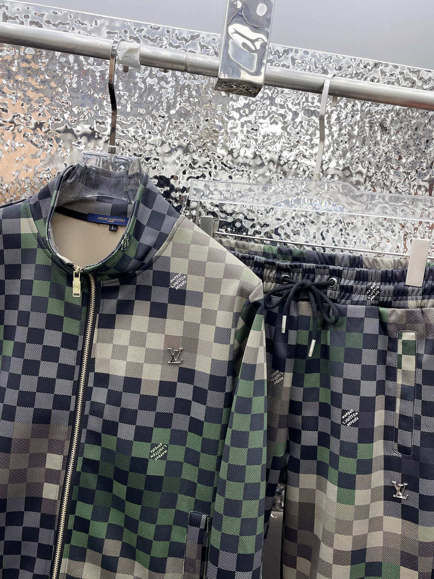 Louis Vuitton Damier Pop Technical Jersey Tracksuit Green Pixel CUSTOM