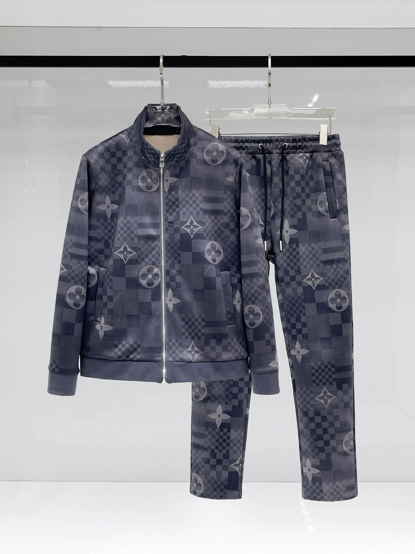 Louis Vuitton Monogram Patchwork Technical Jersey Tracksuit Grey Blue CUSTOM