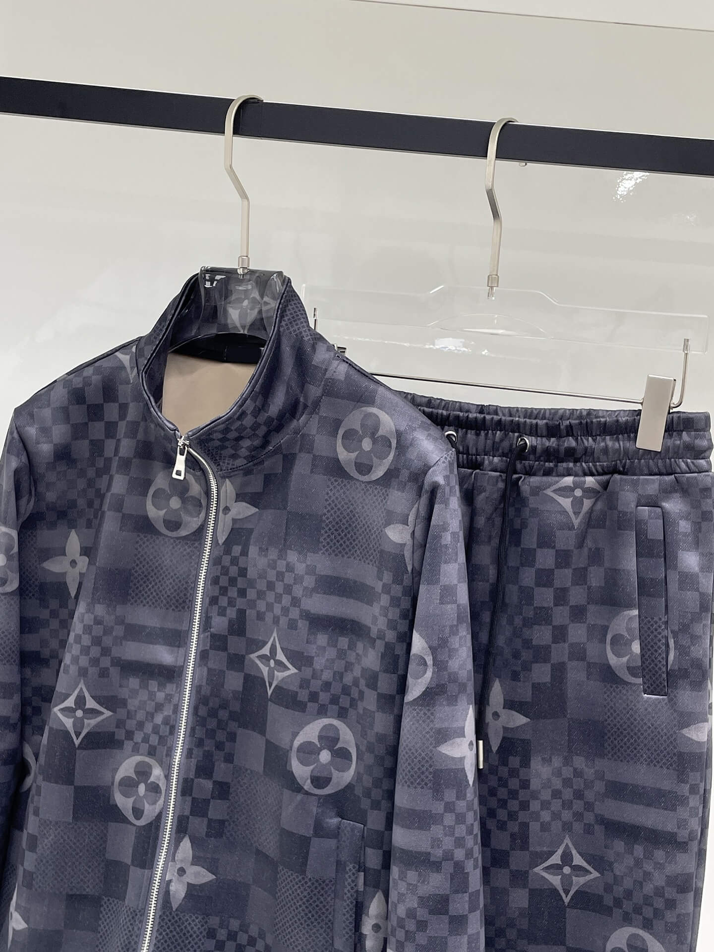 Louis Vuitton Monogram Patchwork Technical Jersey Tracksuit Grey Blue CUSTOM