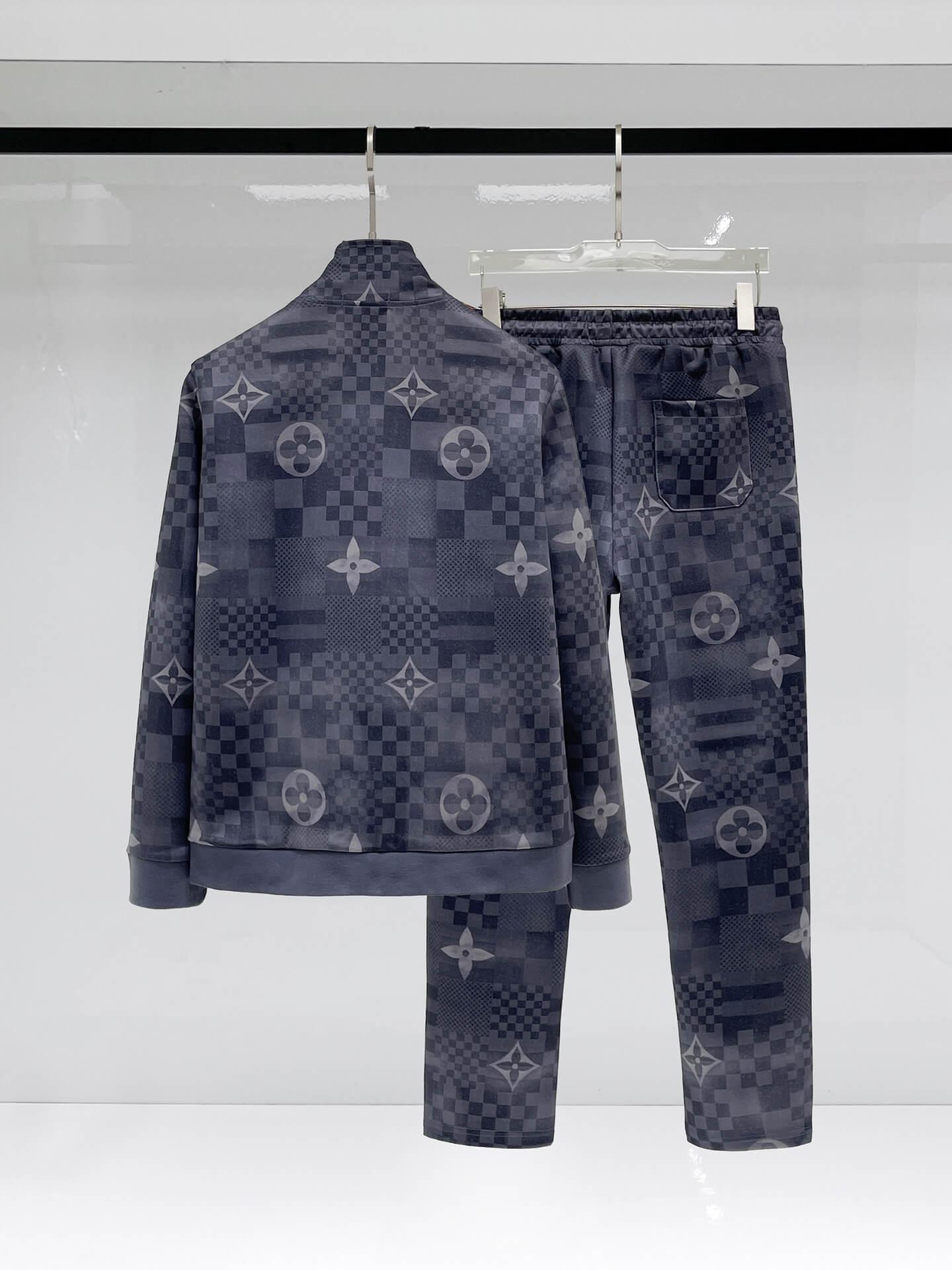 Louis Vuitton Monogram Patchwork Technical Jersey Tracksuit Grey Blue CUSTOM