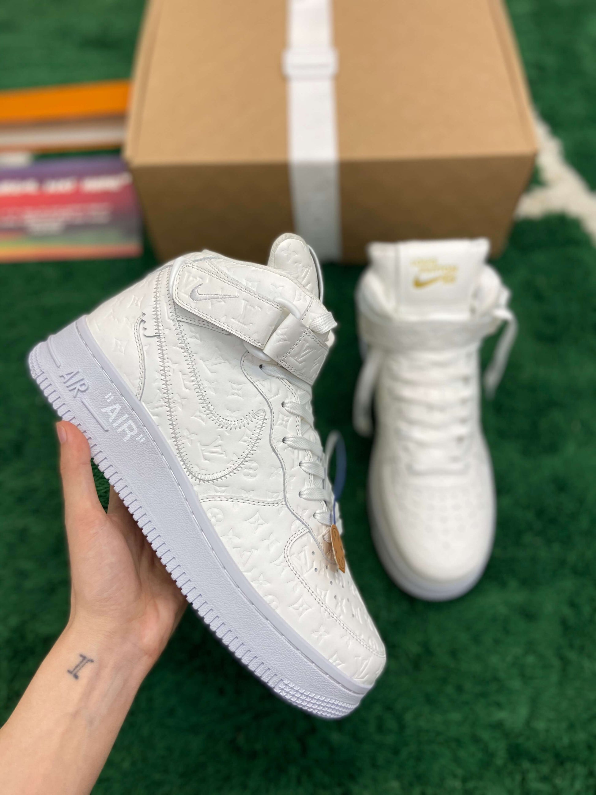 Louis Vuitton x Nike Air Force 1 Mid by Virgil Abloh – Triple White Monogram CUSTOM