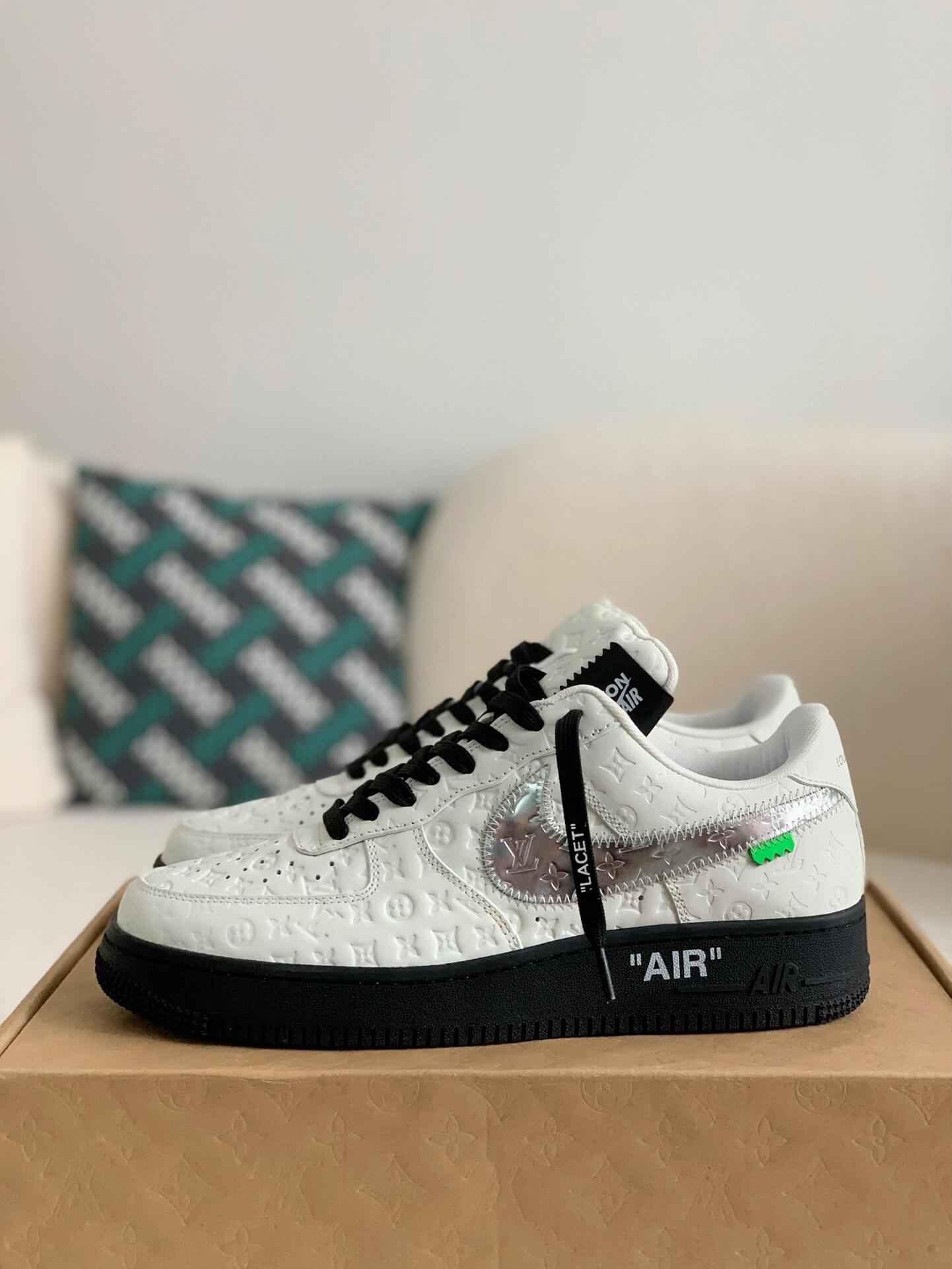 Custom Air Force 1 Low – White & Metallic Silver with Black Sole