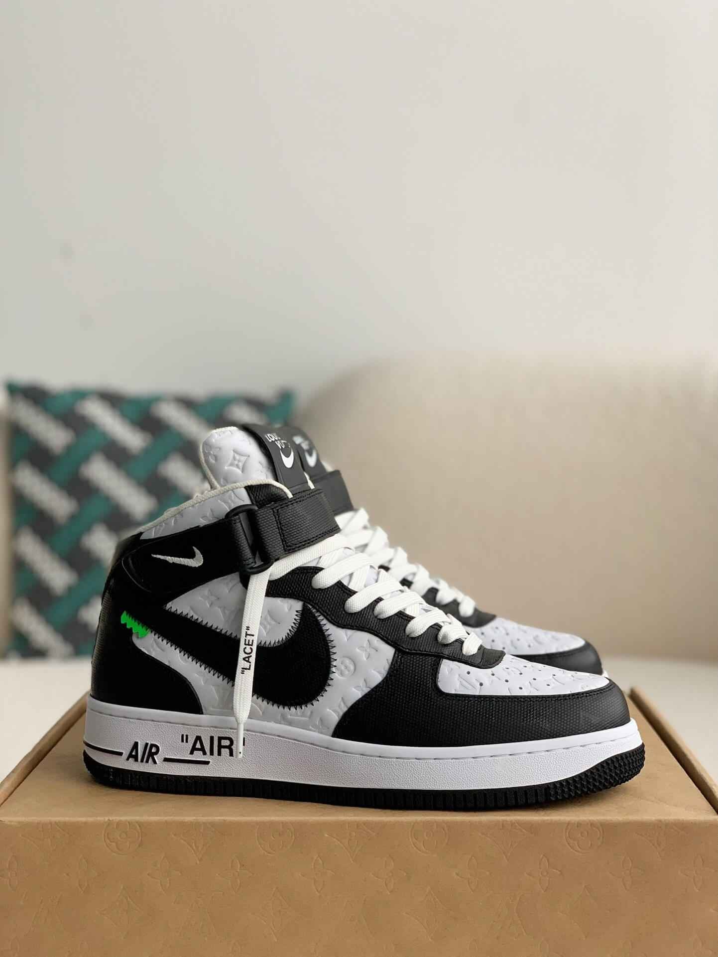 Custom Air Force 1 Mid – White & Black Monogram Leather