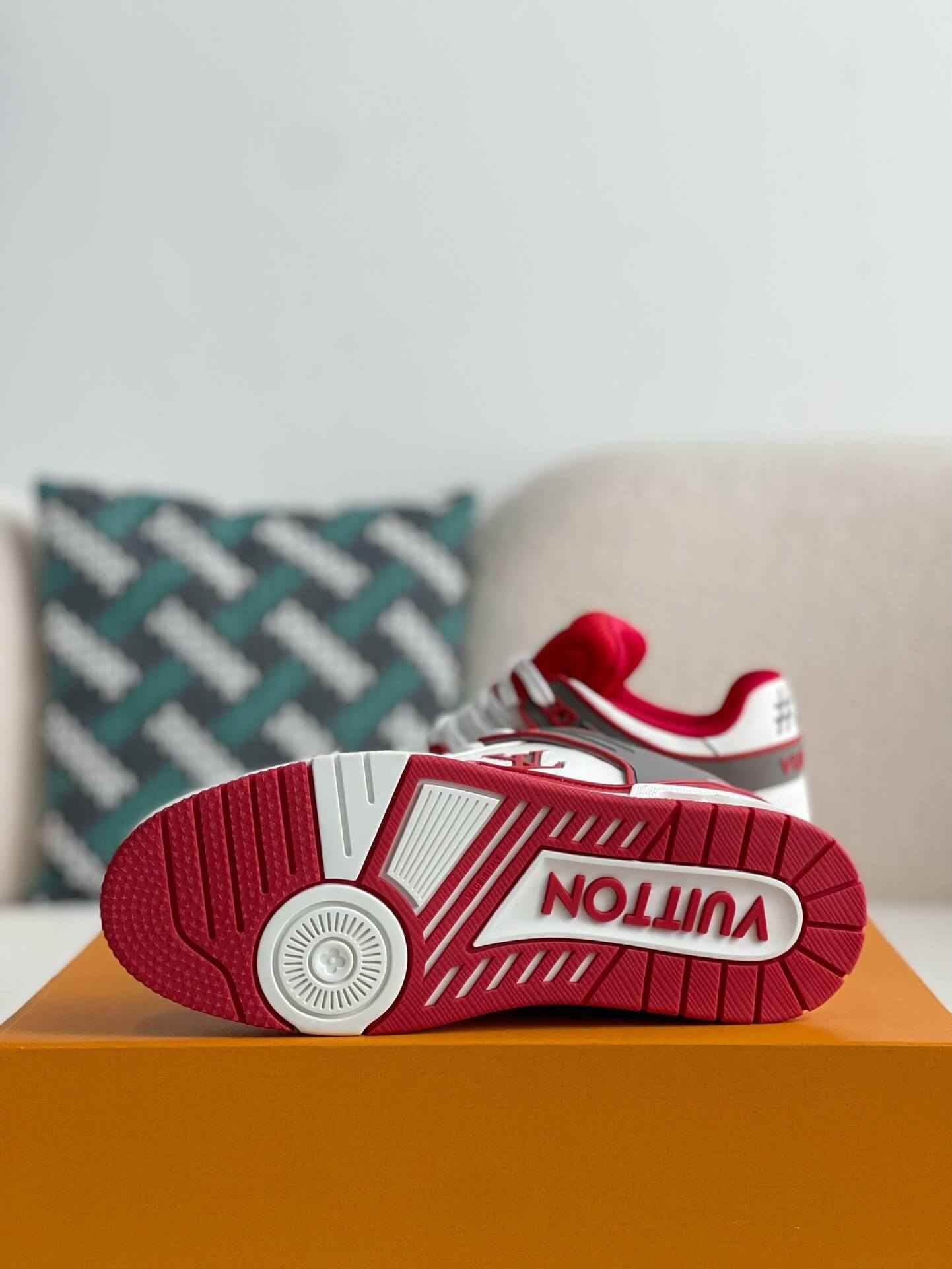 Monogram Trainer #54  White Red Gray Padded Sneaker