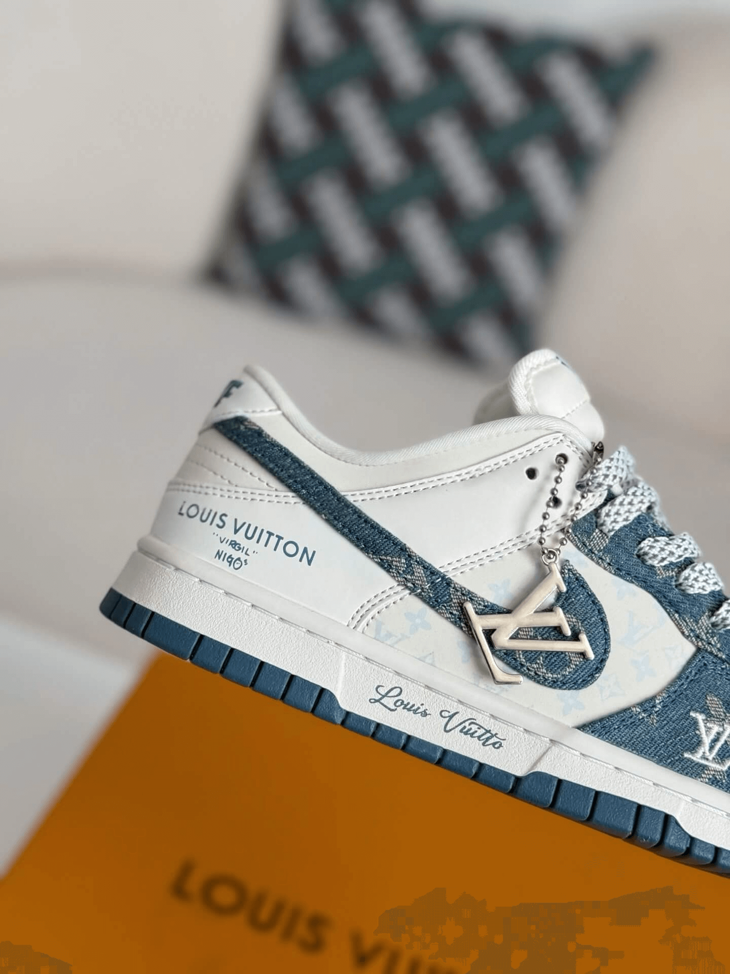 Louis Vuitton x Nike SB Dunk Low White Blue Monogram Denim CUSTOM