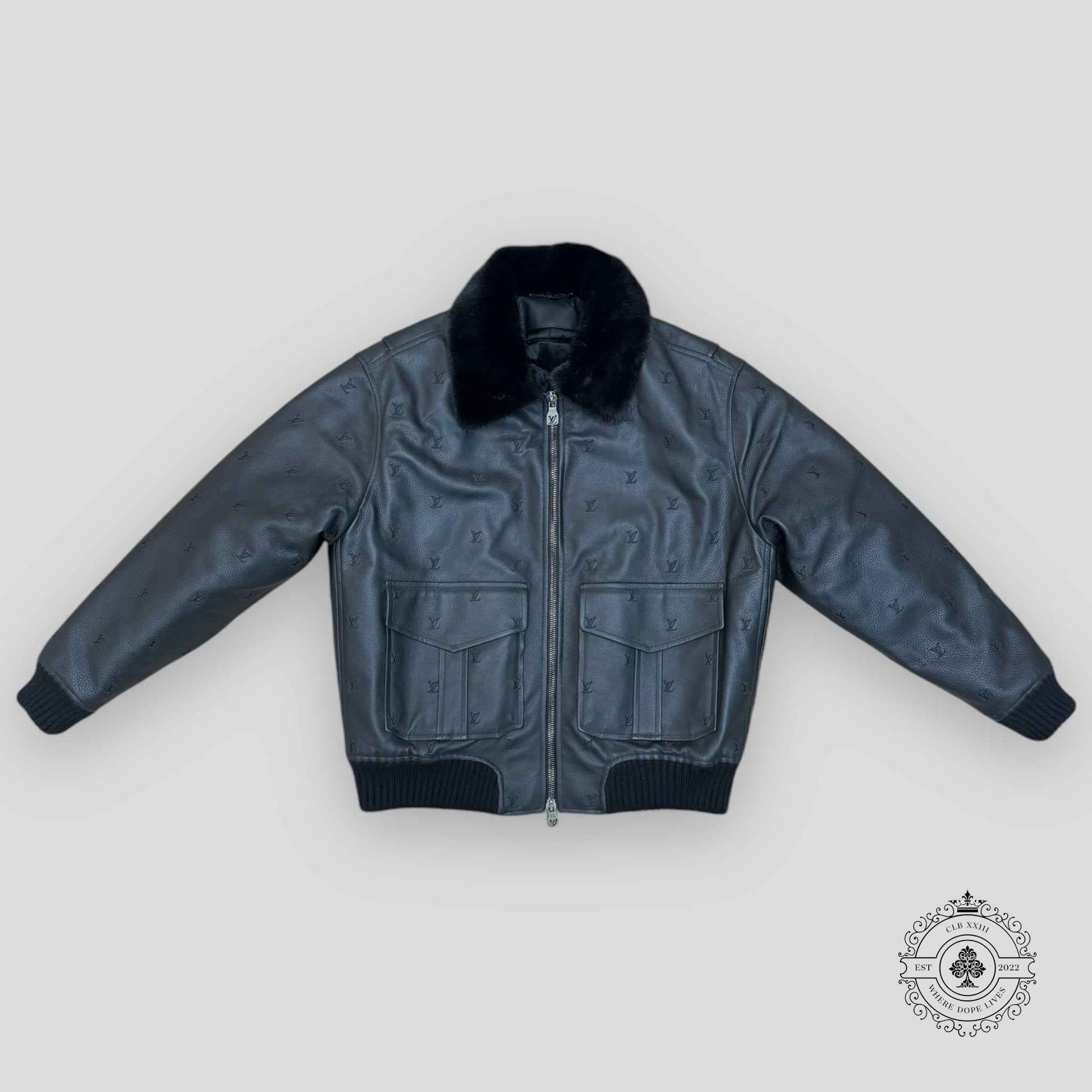 Louis Vuitton Leather Aviator Mink Collar