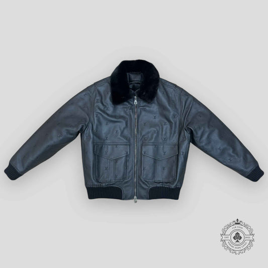 Louis Vuitton Leather Aviator Mink Collar