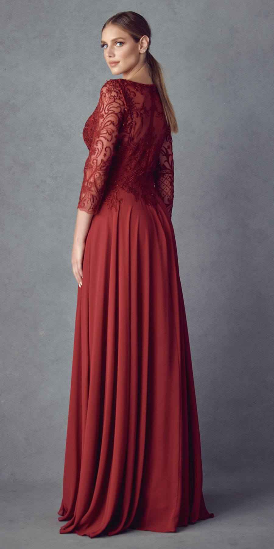 Juliet M11 Appliqued Long A-Line Dress Chiffon Quarter Sleeves