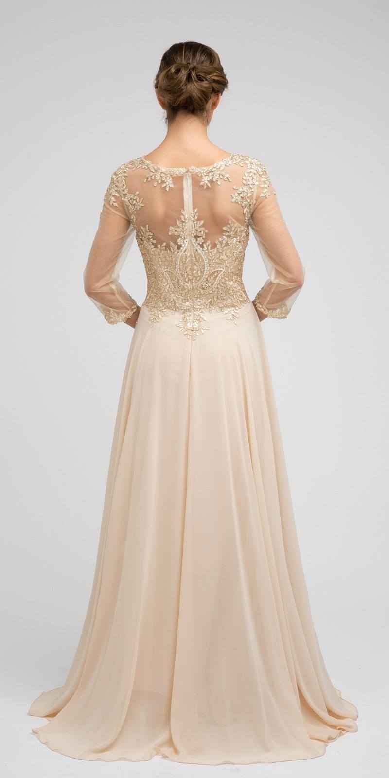 Juliet M12 Quarter Sleeved Embroidered Long A-Line Chiffon Dress