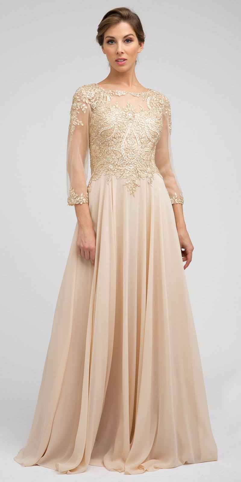 Juliet M12 Quarter Sleeved Embroidered Long A-Line Chiffon Dress