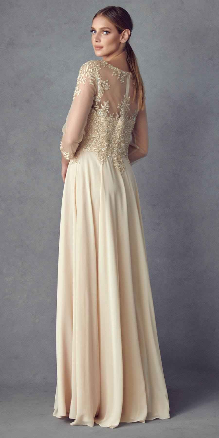 Juliet M12 Quarter Sleeved Embroidered Long A-Line Chiffon Dress