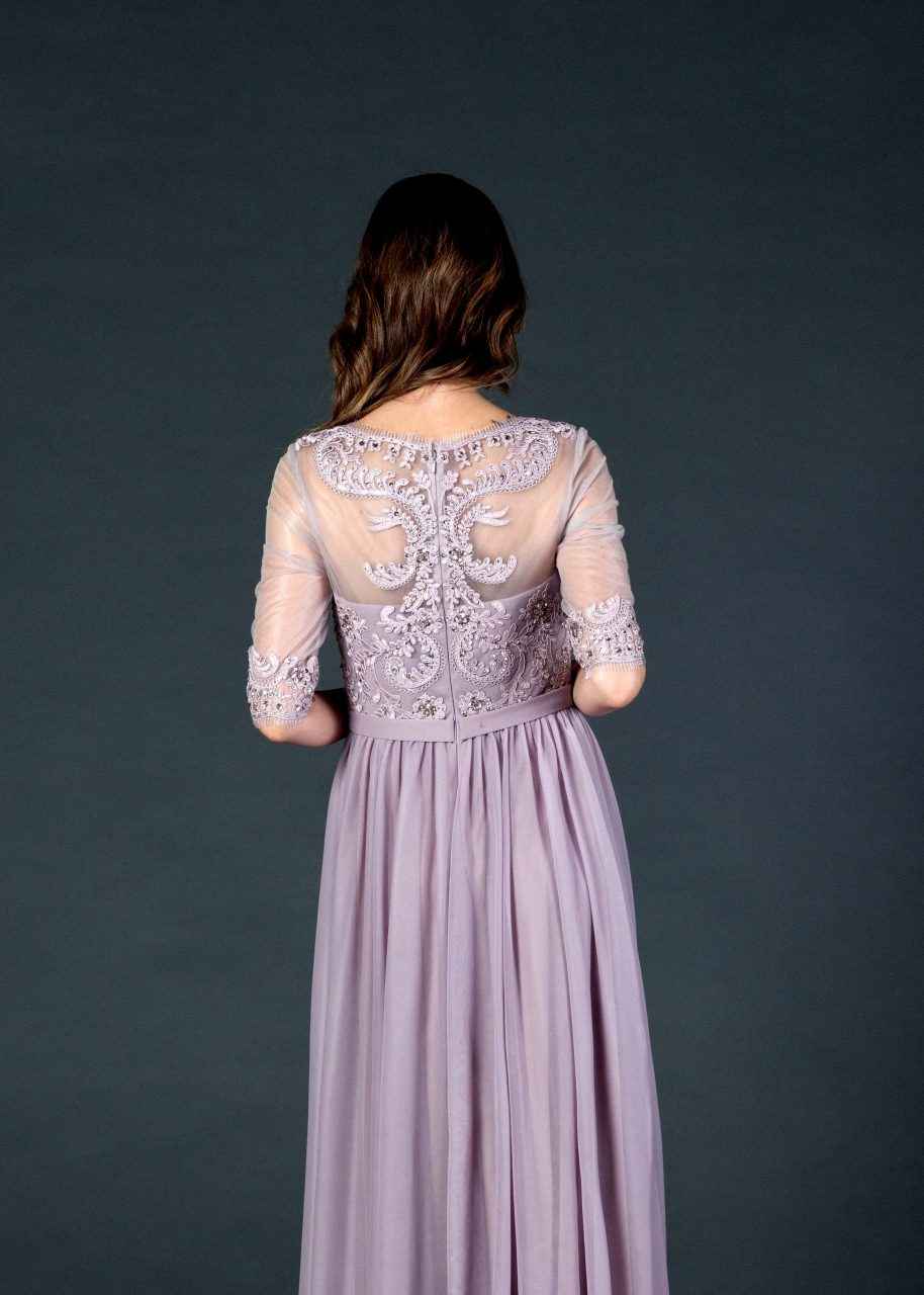 CLEARANCE - Aspeed USA M2078 Sheer Mid-Length Sleeve Long Dress (Size M)