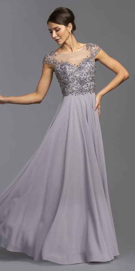 CLEARANCE - Aspeed USA M2100 Illusion Bodice Beaded A-line Dress (Size L)