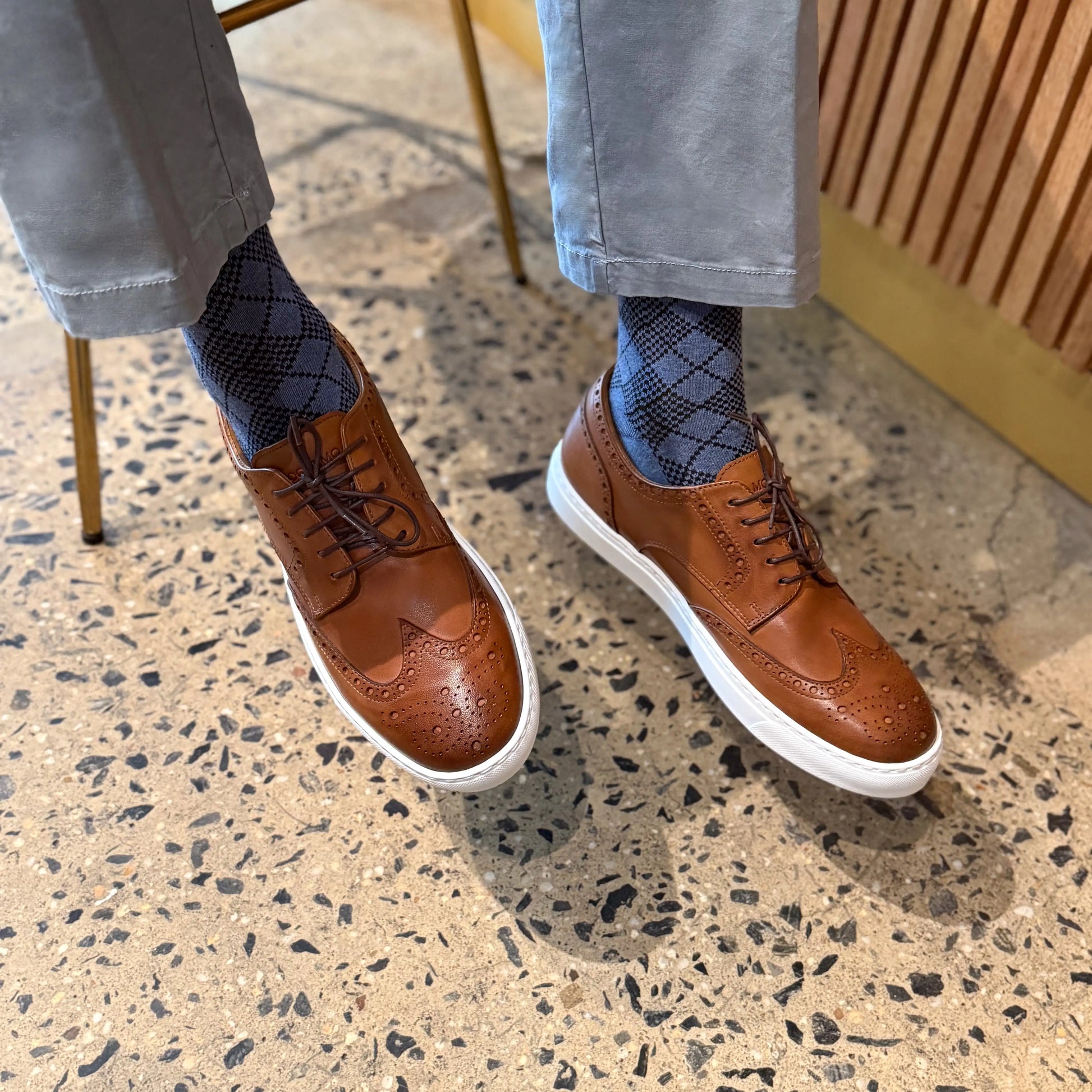 Men's Don Giovanni Wingtips - Cognac w/ White Sole - JUSTLUXURY