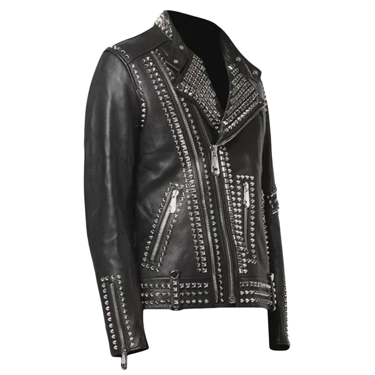 Men's Black Studded Leather Biker Jacket