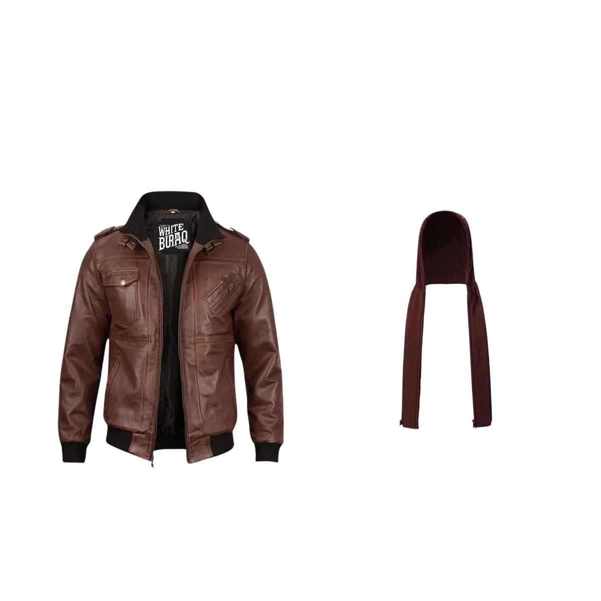 Men's Lambskin Leather Bomber Jacket with Removable Hood