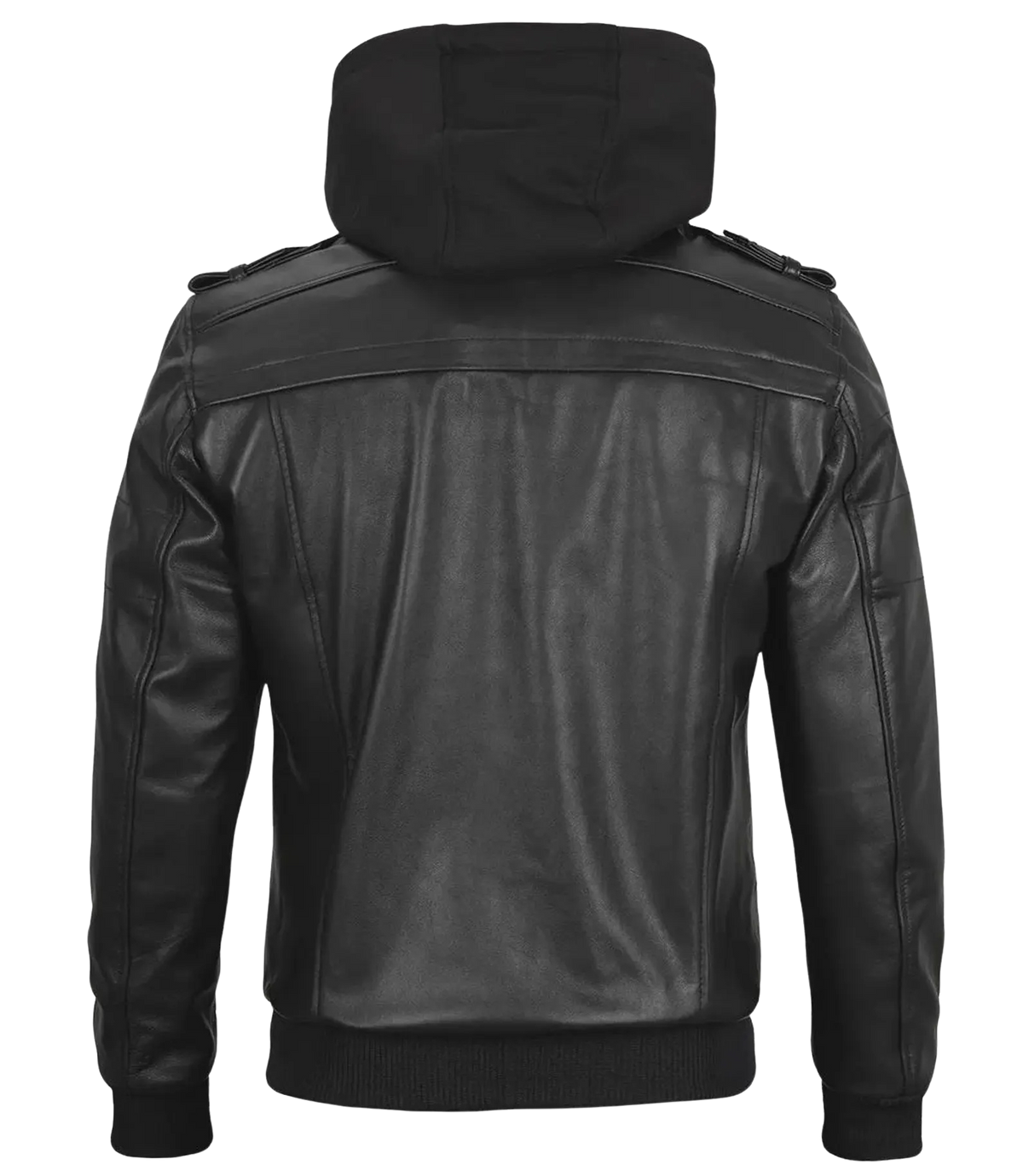 Men's Lambskin Leather Bomber Jacket with Removable Hood