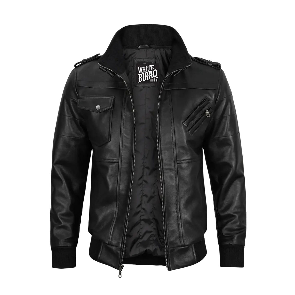 Men's Lambskin Leather Bomber Jacket with Removable Hood