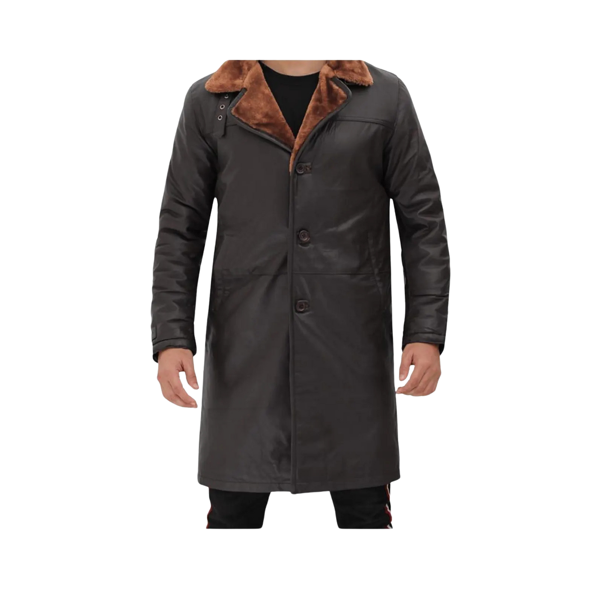 Men's Distressed Brown Lambskin Trench Coat with Shearling Cuffs