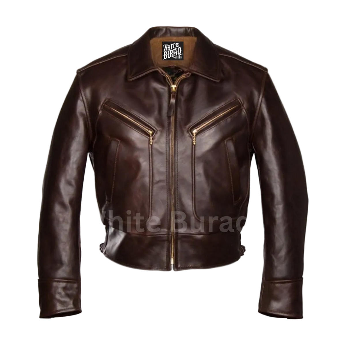 Men's Distressed Brown Horsehide Utility Leather Jacket