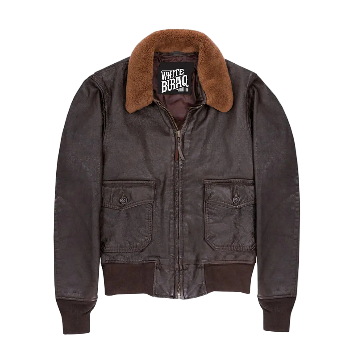 Men's Distressed Brown Leather Flight Jacket with Shearling Collar