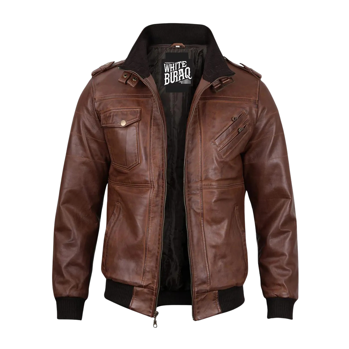 Men's Lambskin Leather Bomber Jacket with Removable Hood