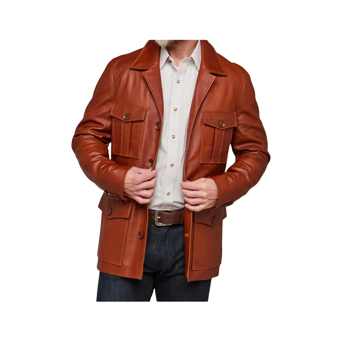 Men's Distressed Brown Lambskin Safari Jacket