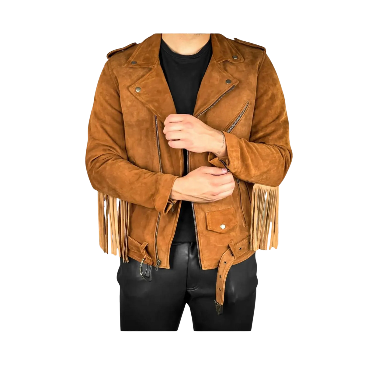 Men's Brown Suede Asymmetrical Fringe Jacket