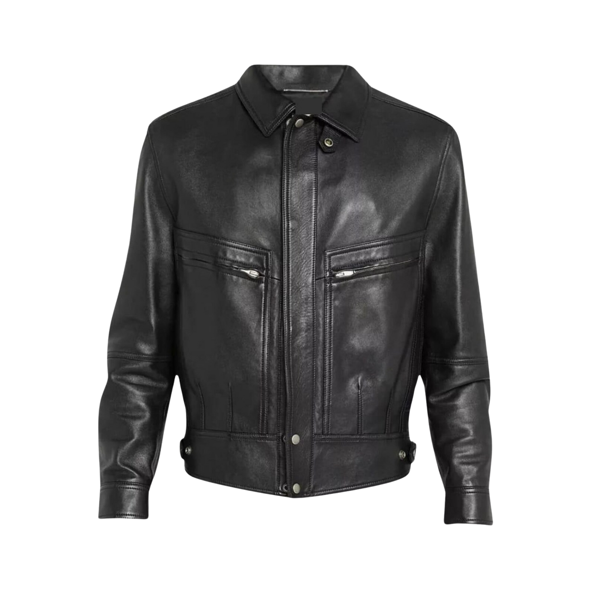 Men's Black Lambskin Leather Bomber Jacket