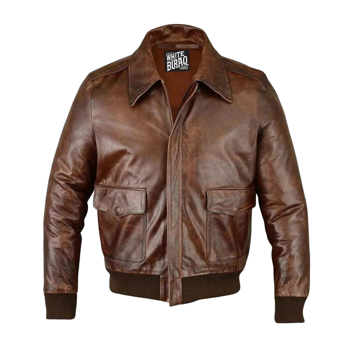Men's Distressed Brown Leather Aviator Jacket