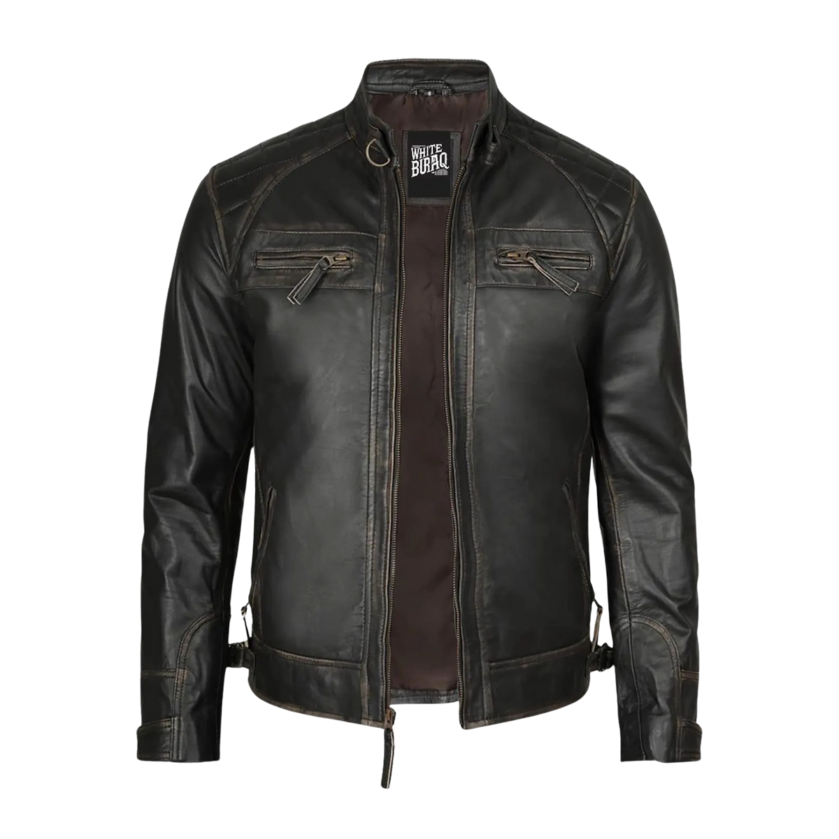 Men's Distressed Black Lambskin Cafe Racer Jacket