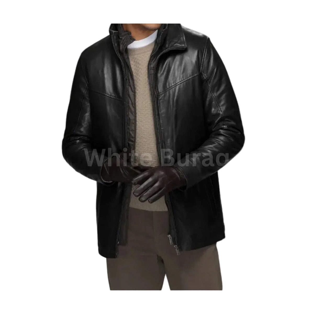 Men's Black Lambskin Coat with Detachable Quilted Vest