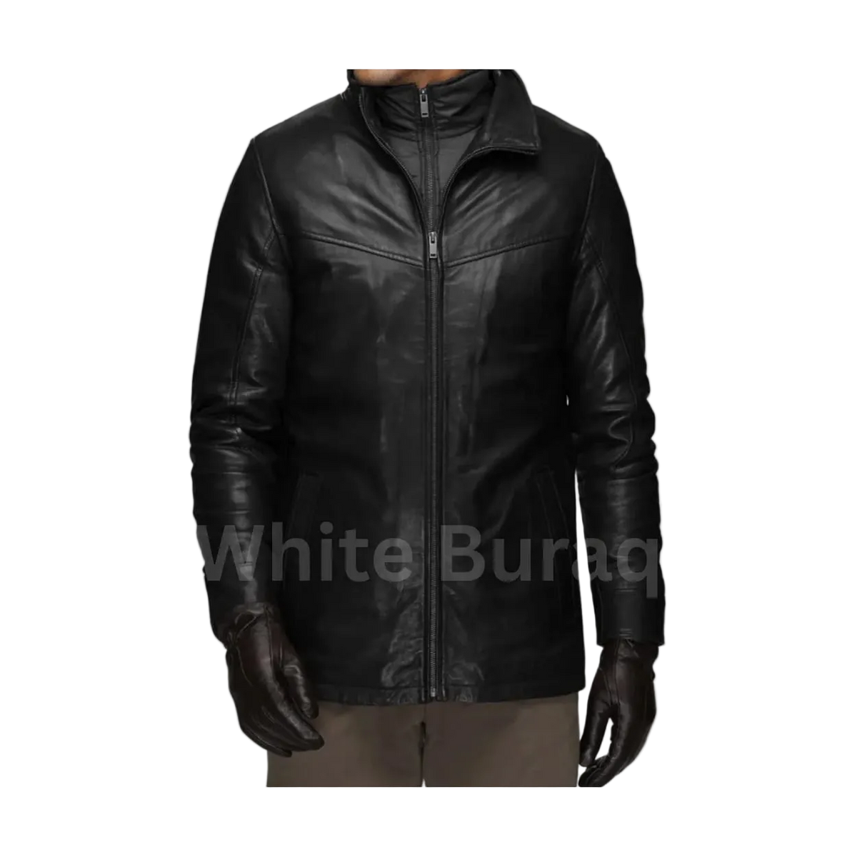 Men's Black Lambskin Coat with Detachable Quilted Vest