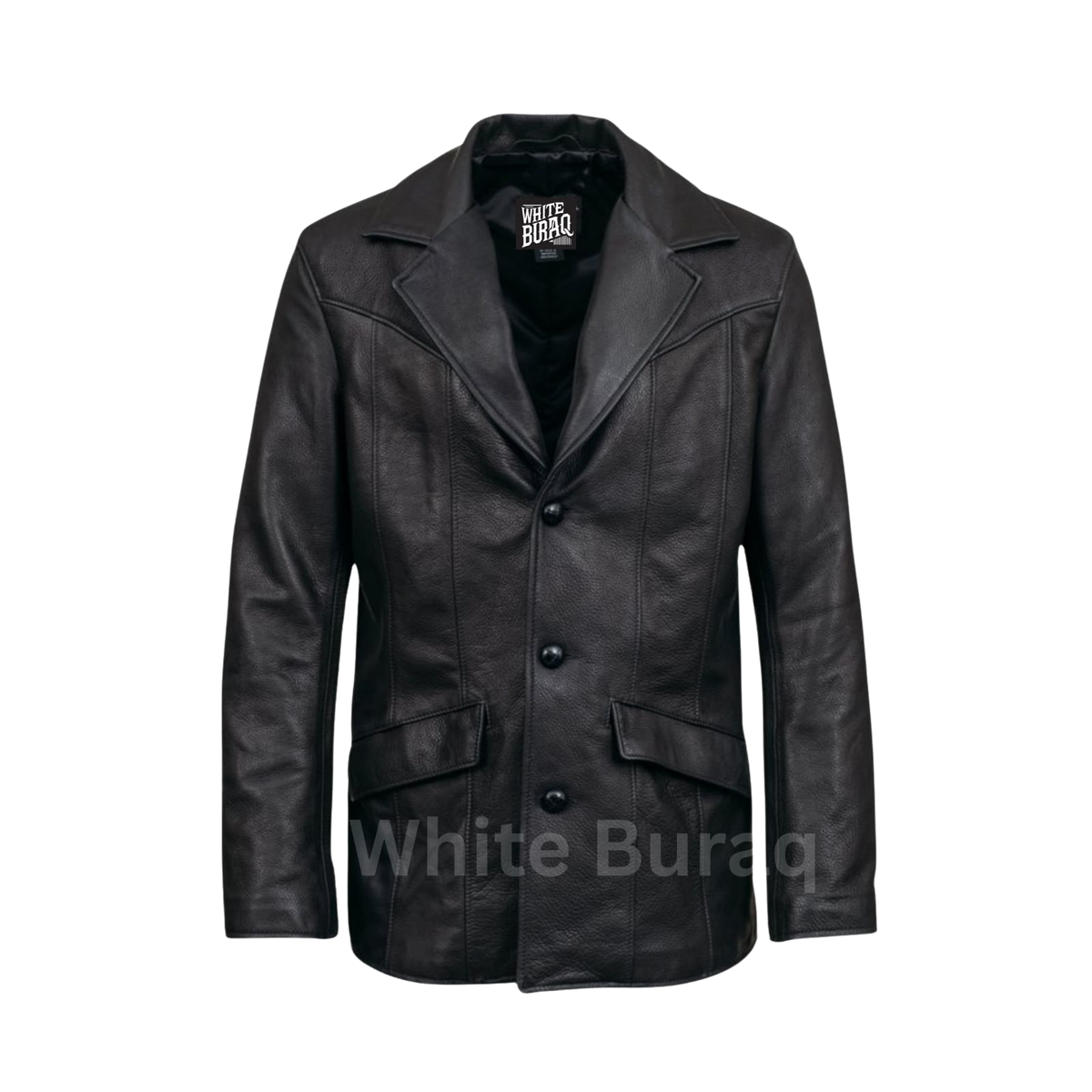 Men's Black Leather Three-Button Car Coat