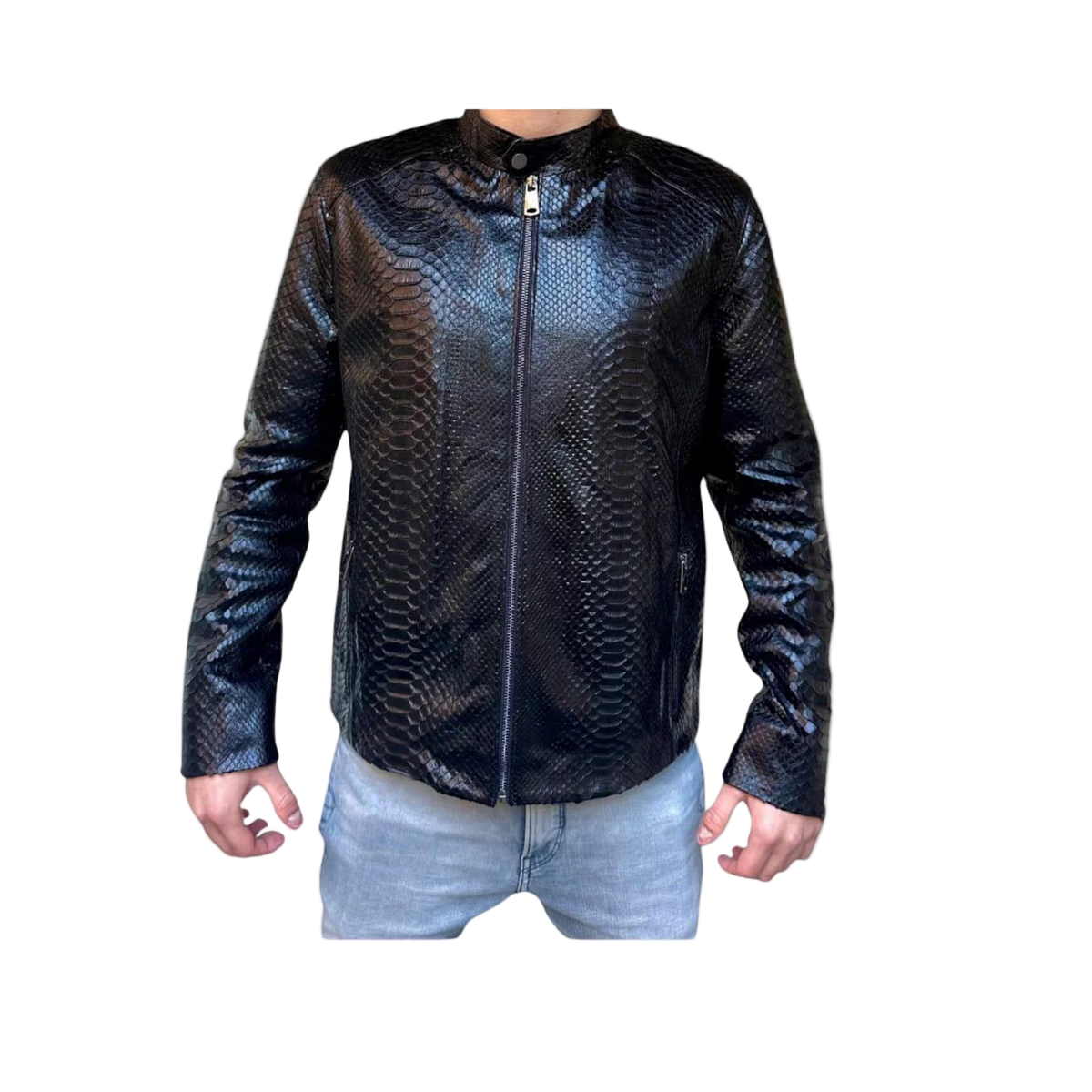 Men's Black Python-Embossed Cowhide Jacket