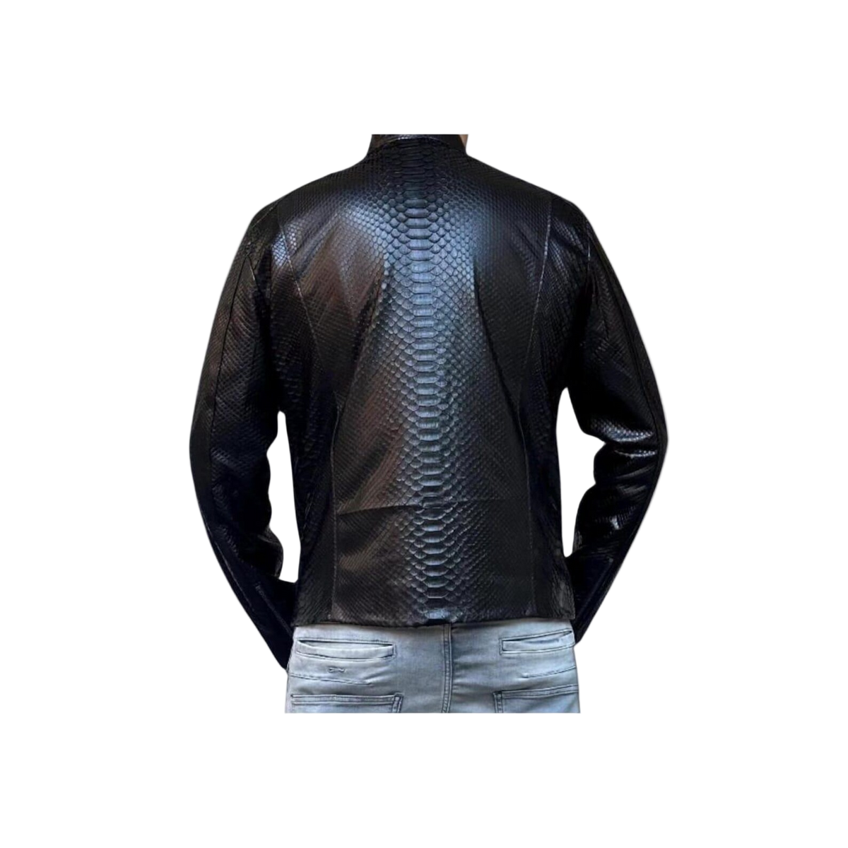 Men's Black Python-Embossed Cowhide Jacket