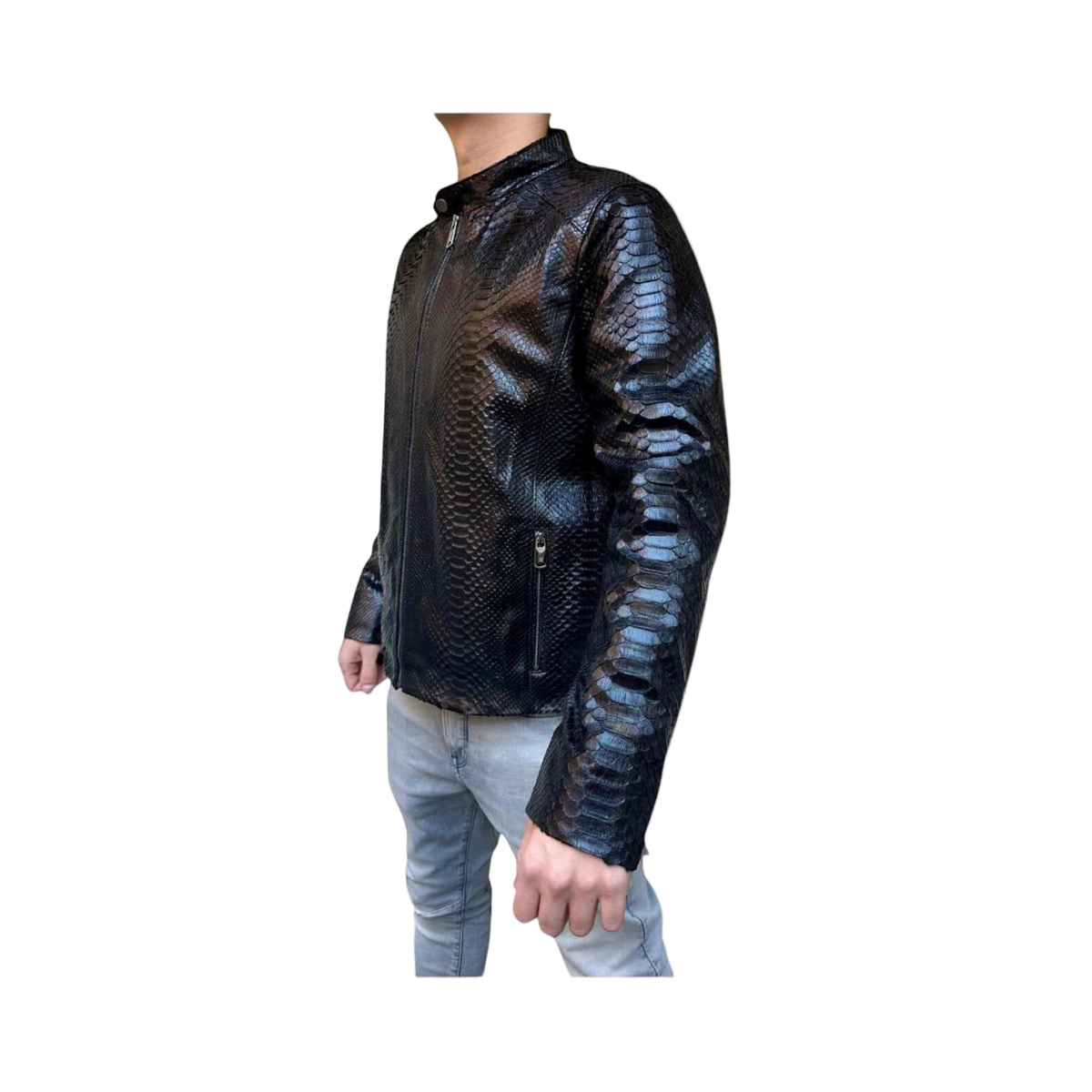 Men's Black Python-Embossed Cowhide Jacket