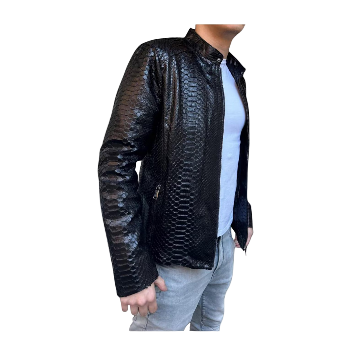 Men's Black Python-Embossed Cowhide Jacket
