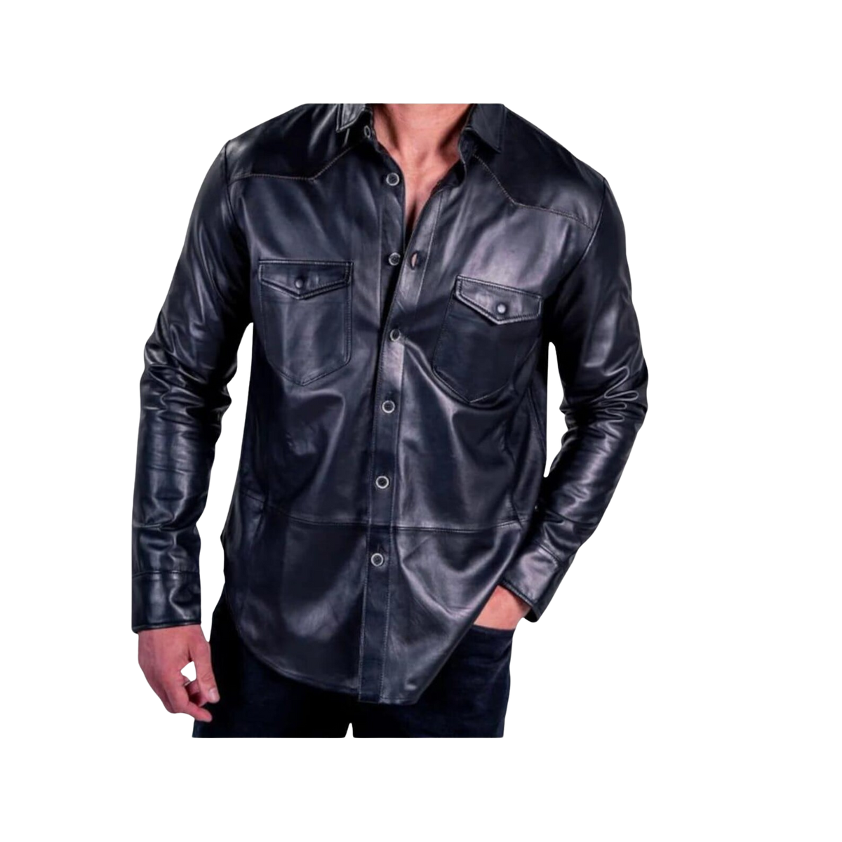 Men's Black Lambskin Leather Shirt