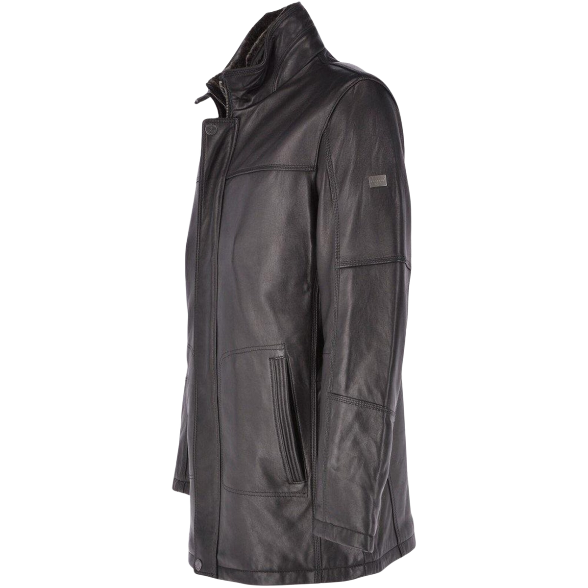 Men's Black Leather Coat with Detachable Collar