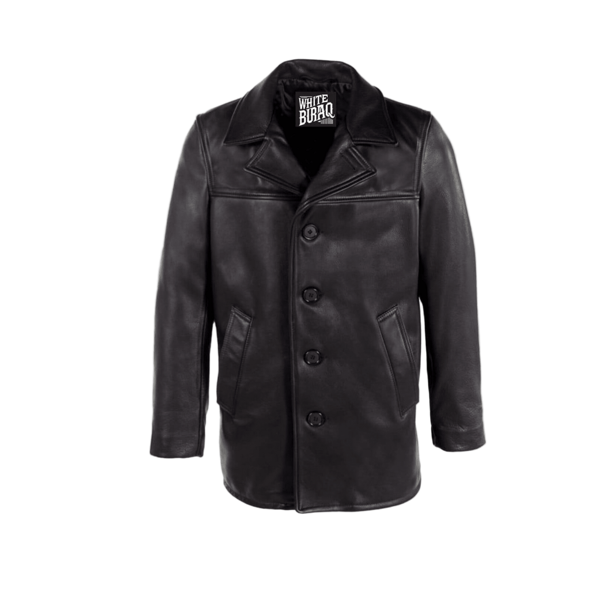 Men's Black Leather Overcoat