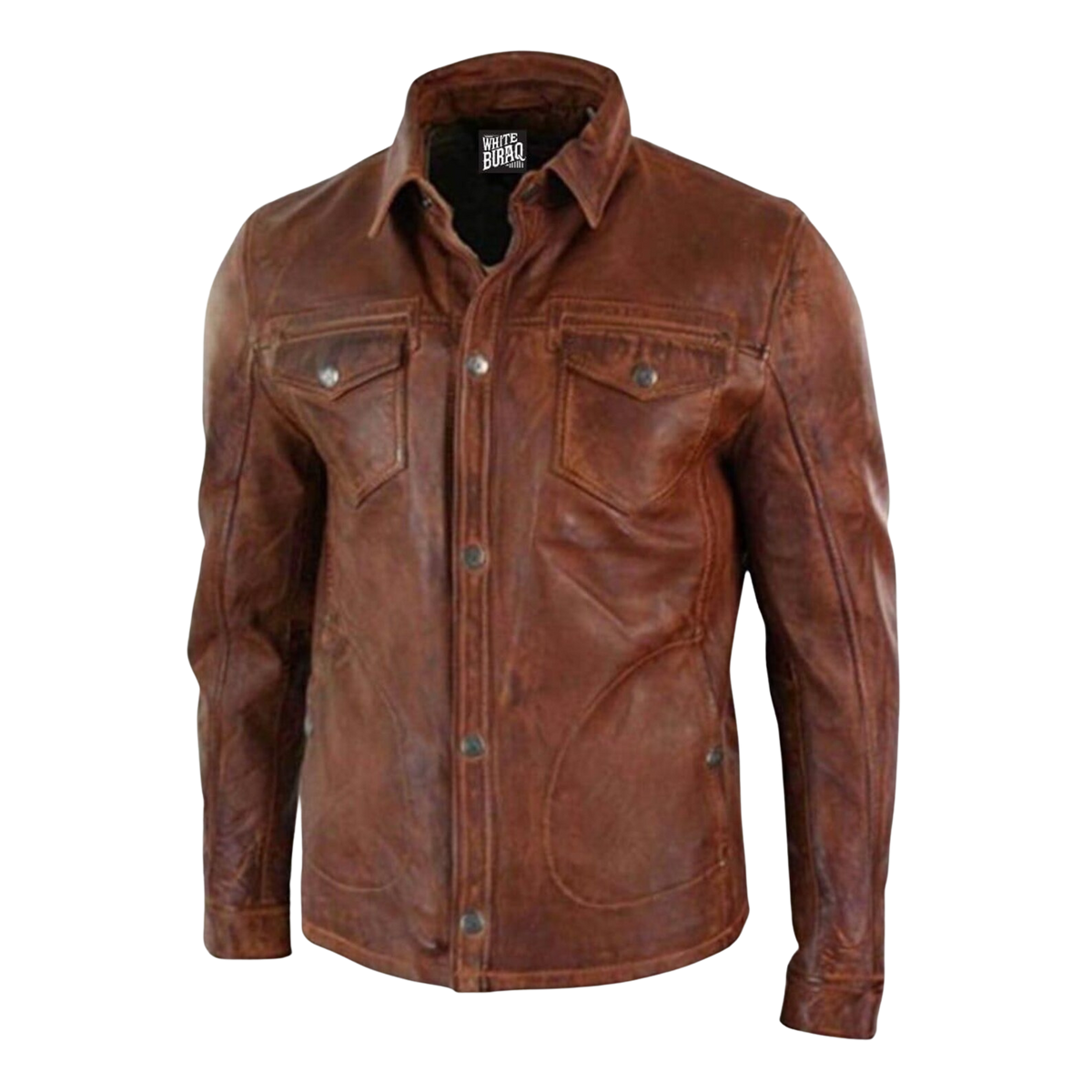 Men's Distressed Brown Lambskin Leather Trucker Jacket