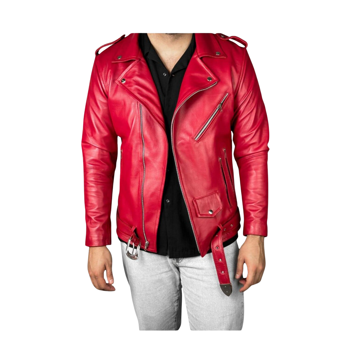 Men's Red Leather Biker Jacket