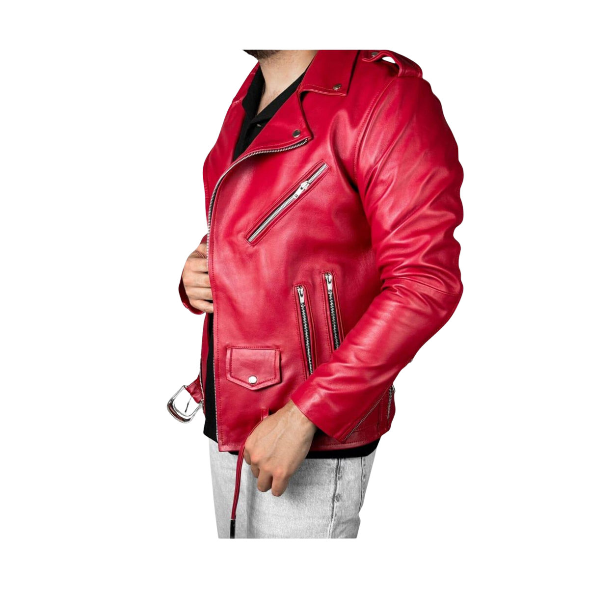 Men's Red Leather Biker Jacket