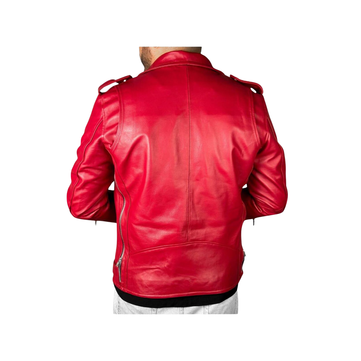 Men's Red Leather Biker Jacket